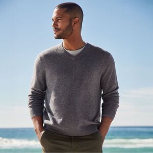 Onward reserve Gray Merino Wool Vneck Casual Gorpcore Workwear Preppy Sweater